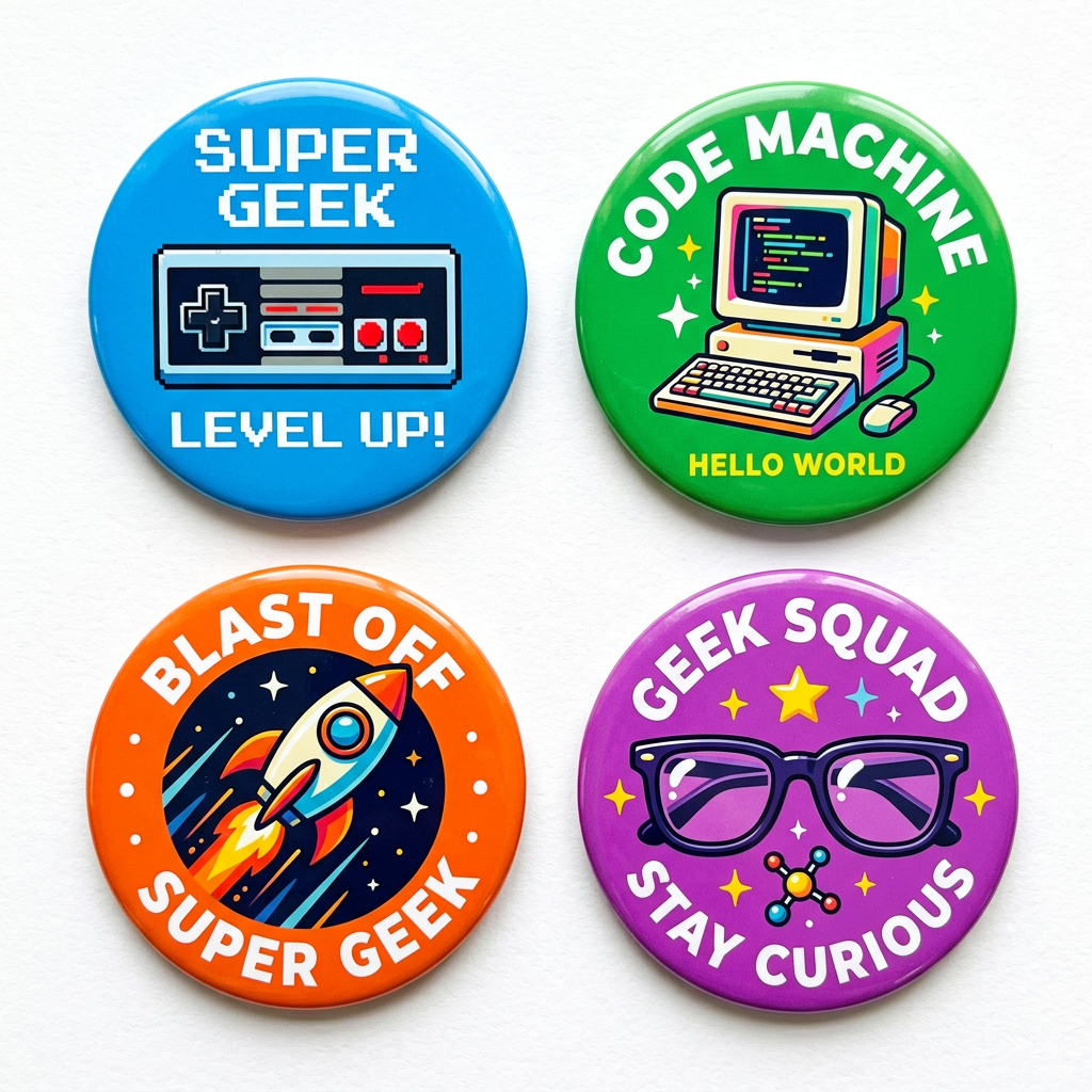 4 Pcs Super Geek Pin Button 2.25-inch