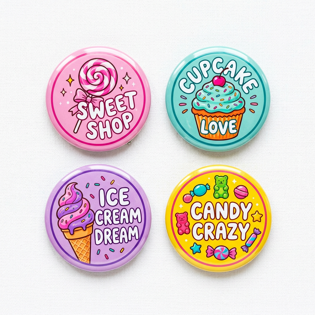 4 Pcs Sweet Shop Pin Button 1.25-inch