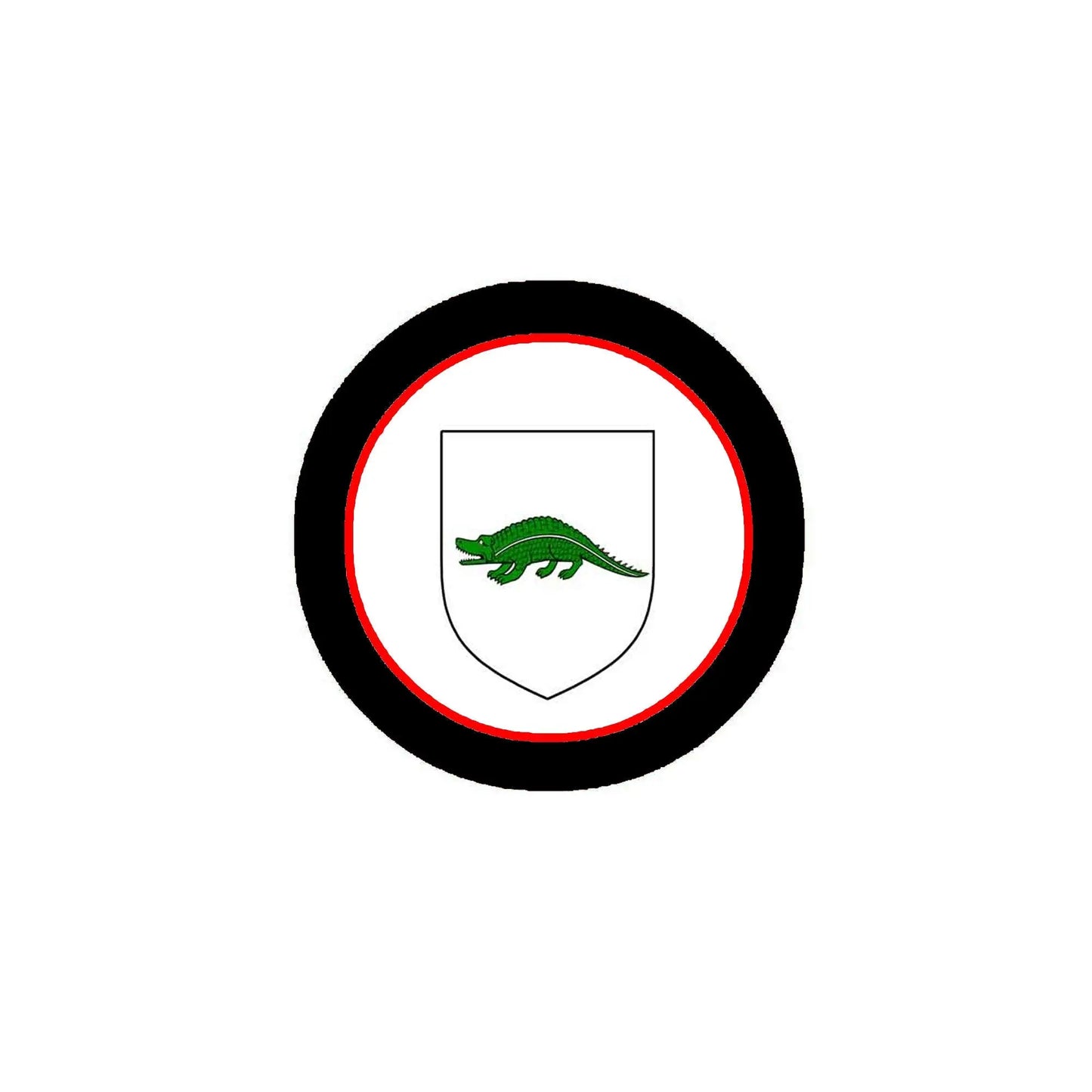 3-inch round coat of arms magnet with green crocodile shield and black red ring