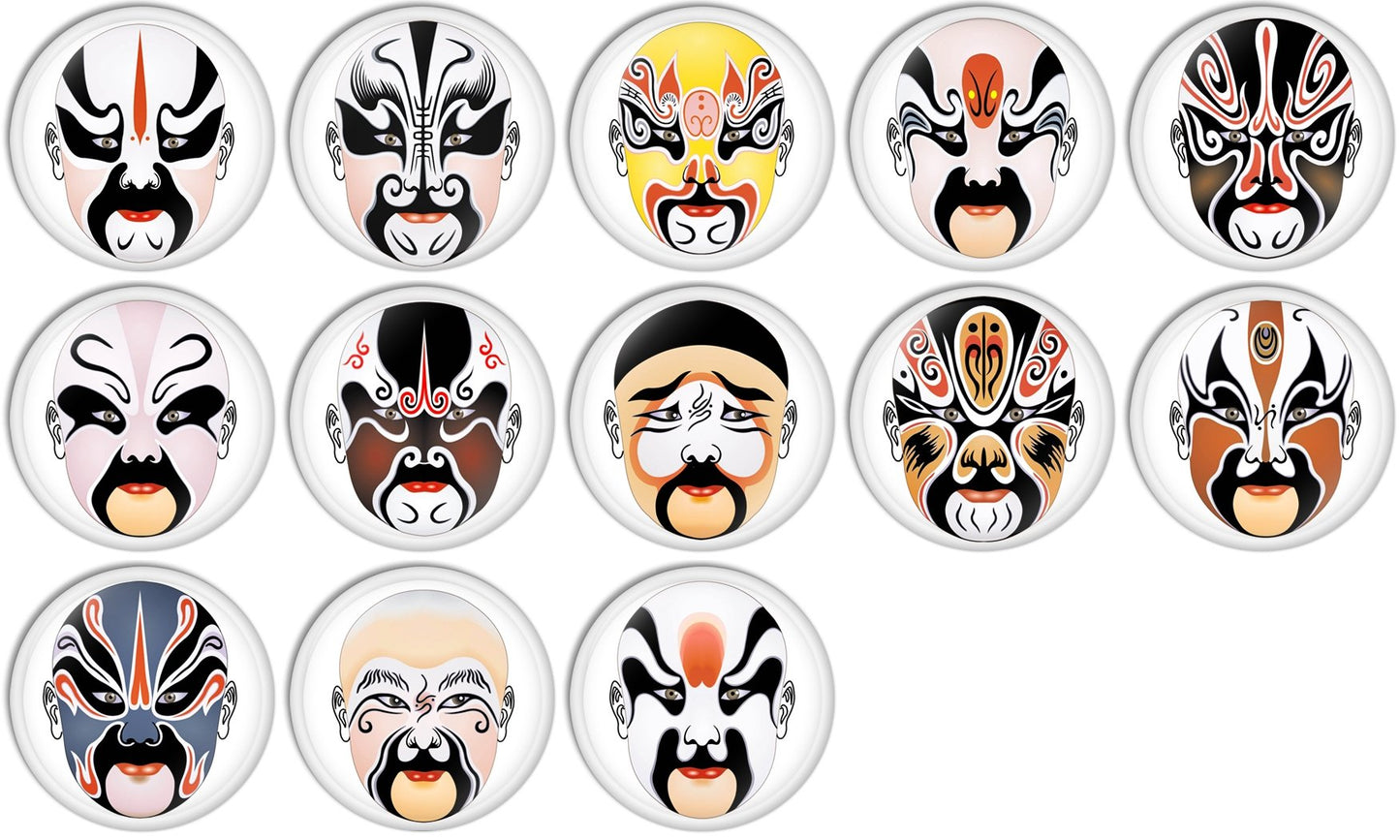 Chinese Opera Mask Designs #8 Pinback Buttons Badges/Pin 1 Inch (25mm) Set of 13 New