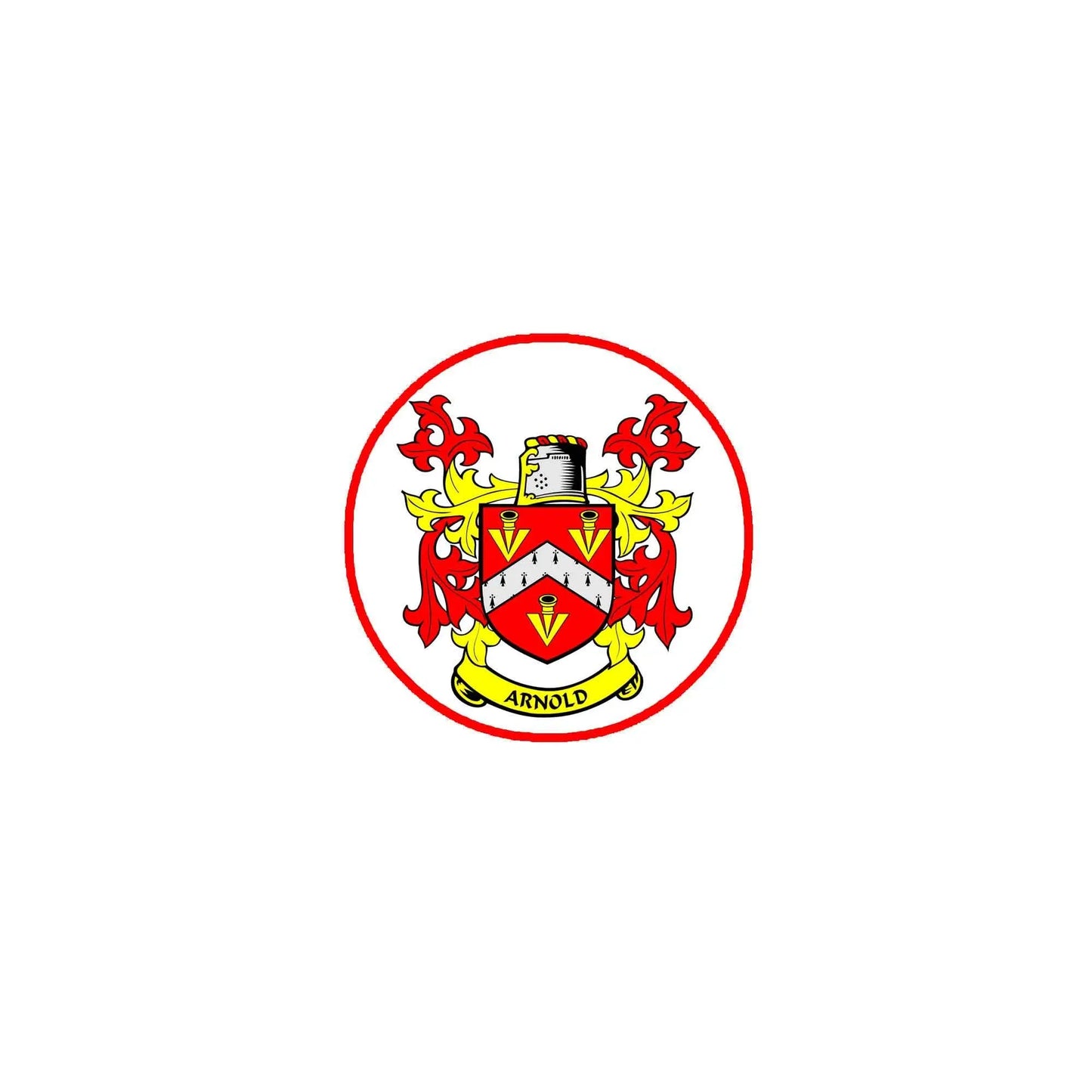 Arnold family crest coat of arms round magnet with red border and shield emblem
