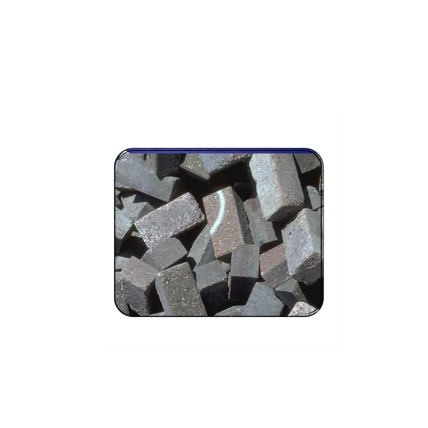 Gray textured brick-pattern mouse pad with rounded corners and blue edge