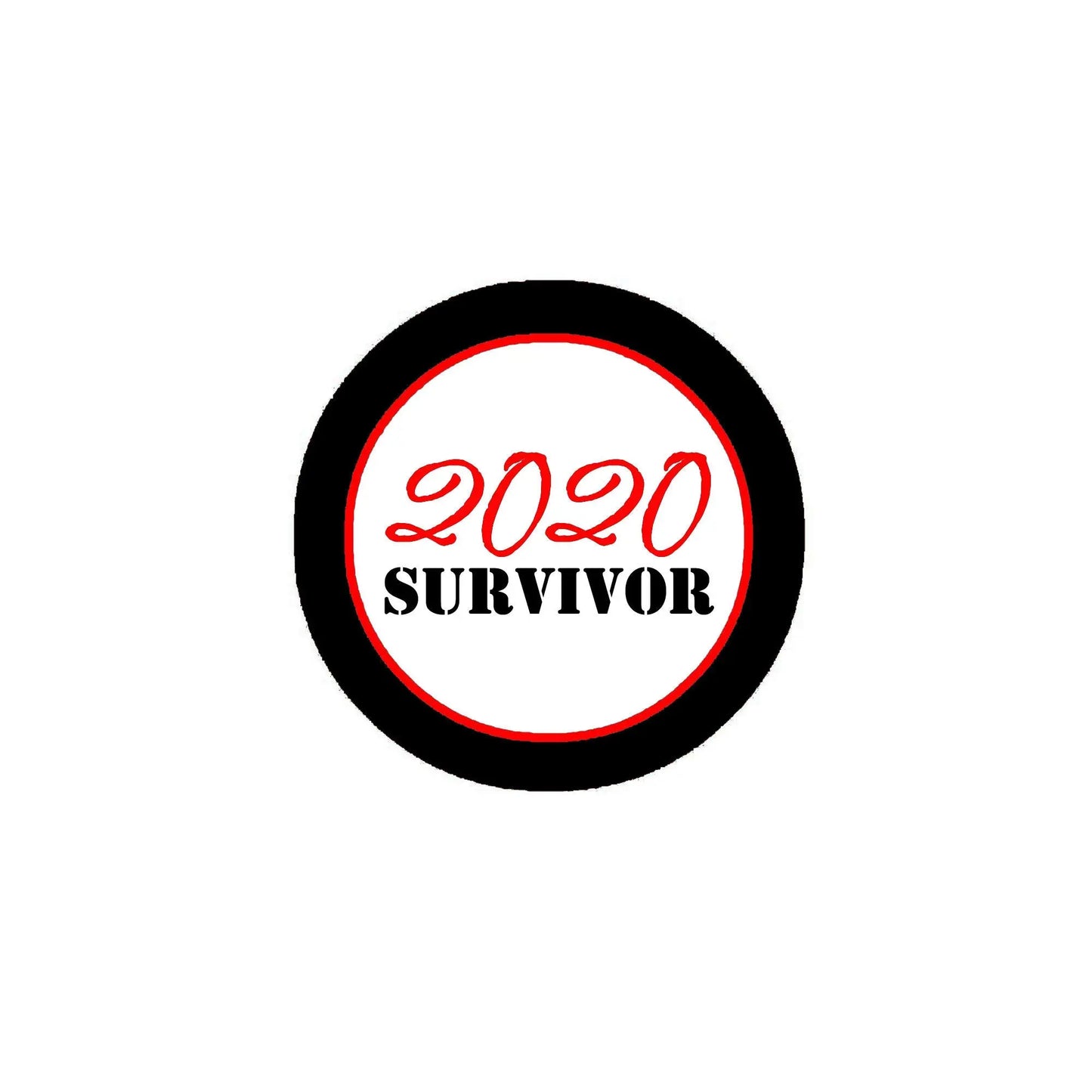 2.25-inch pinback button with white center, red border, and “2020 SURVIVOR” text