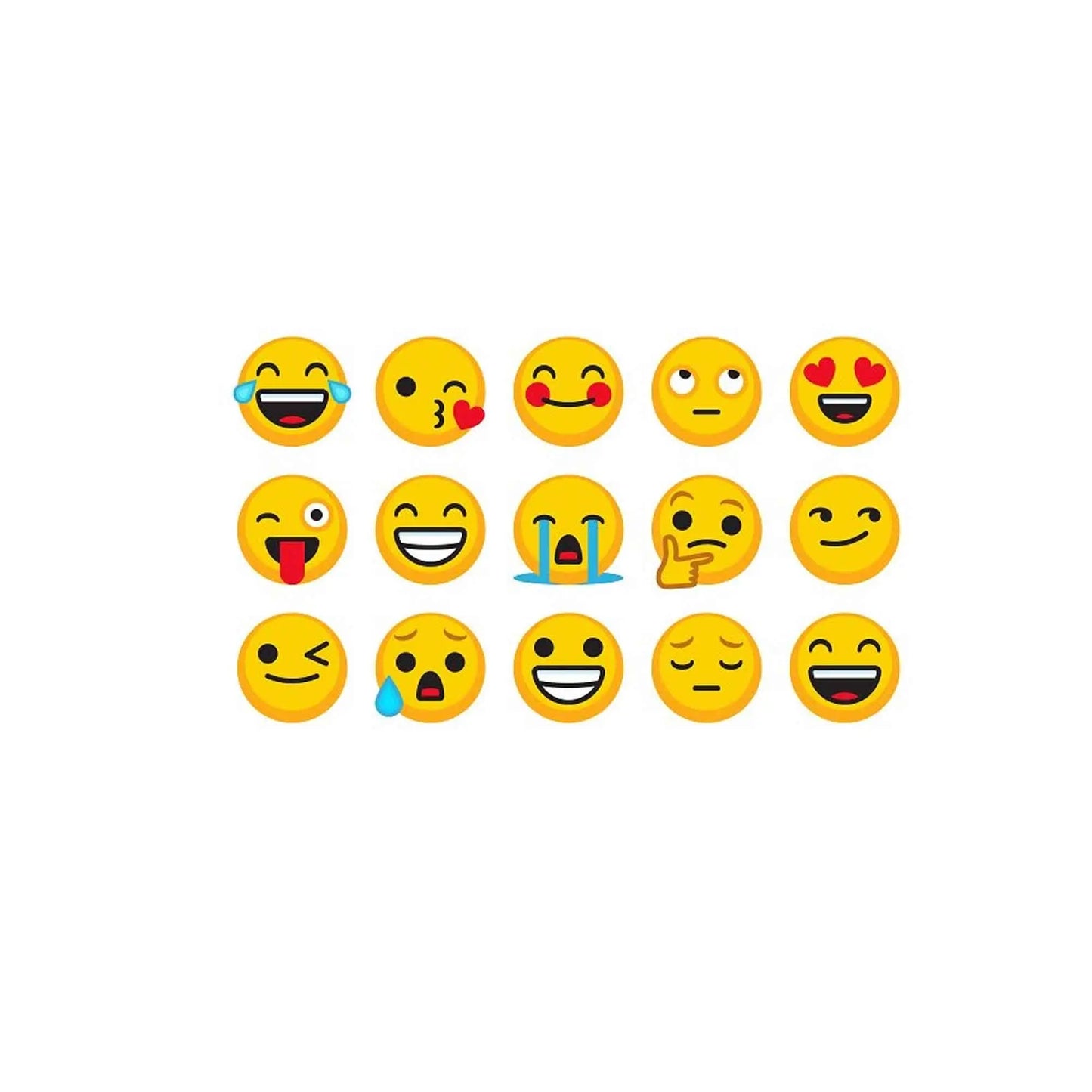 Emoticon expression pinback button set, 1.25-inch faces with varied smiles and hearts