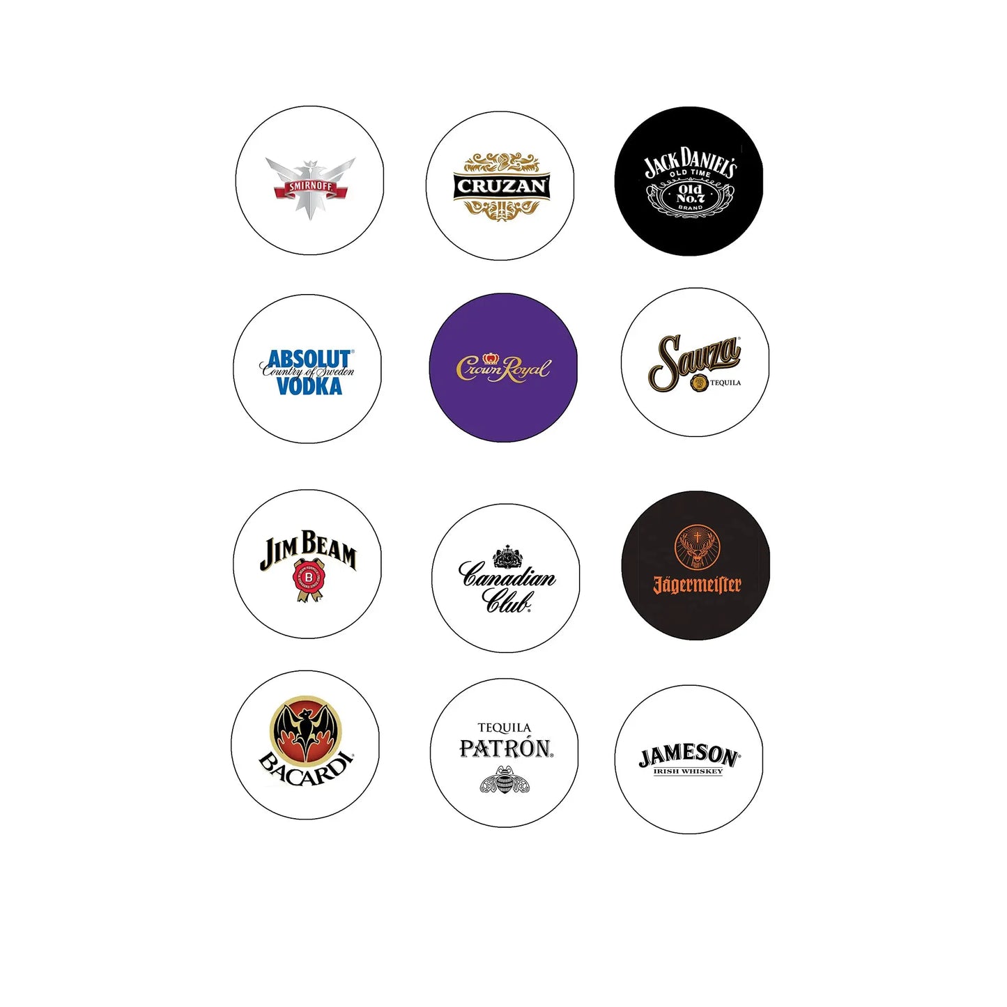 12-piece drink pinback badge set, round logo buttons