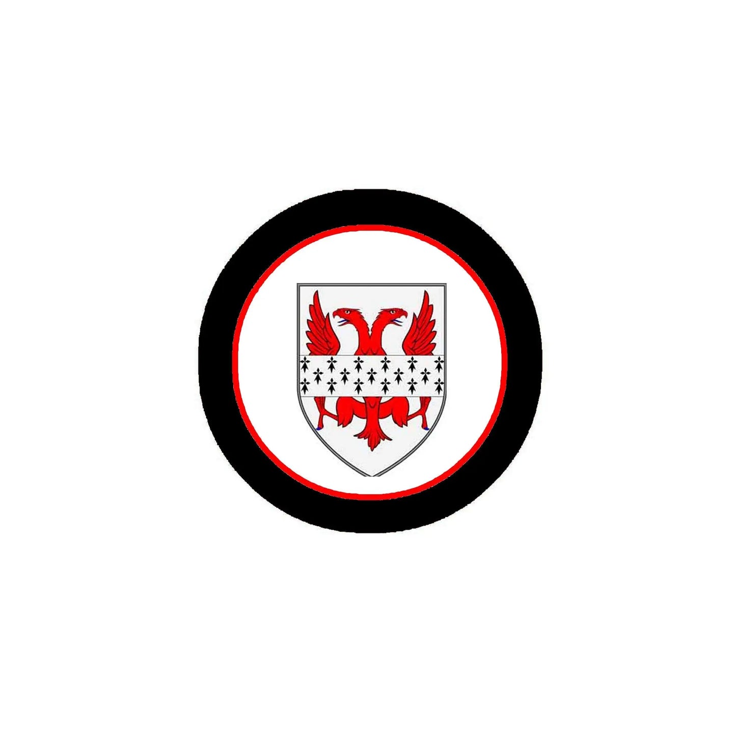 3-inch circular coat of arms magnet, black with red ring and white shield design