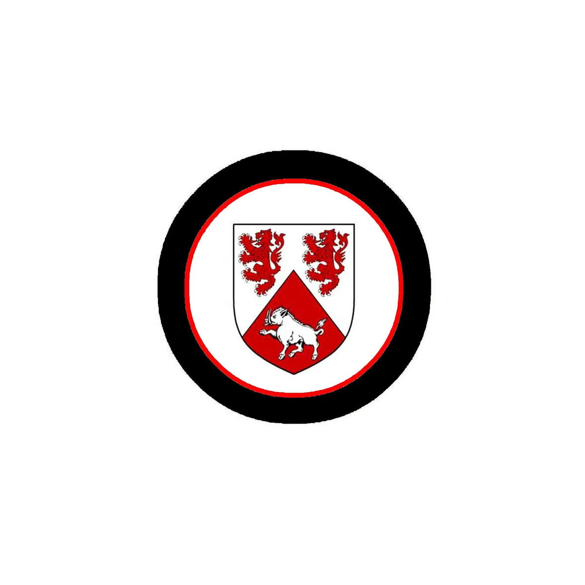 3-inch coat of arms round magnet with black border and red shield crest