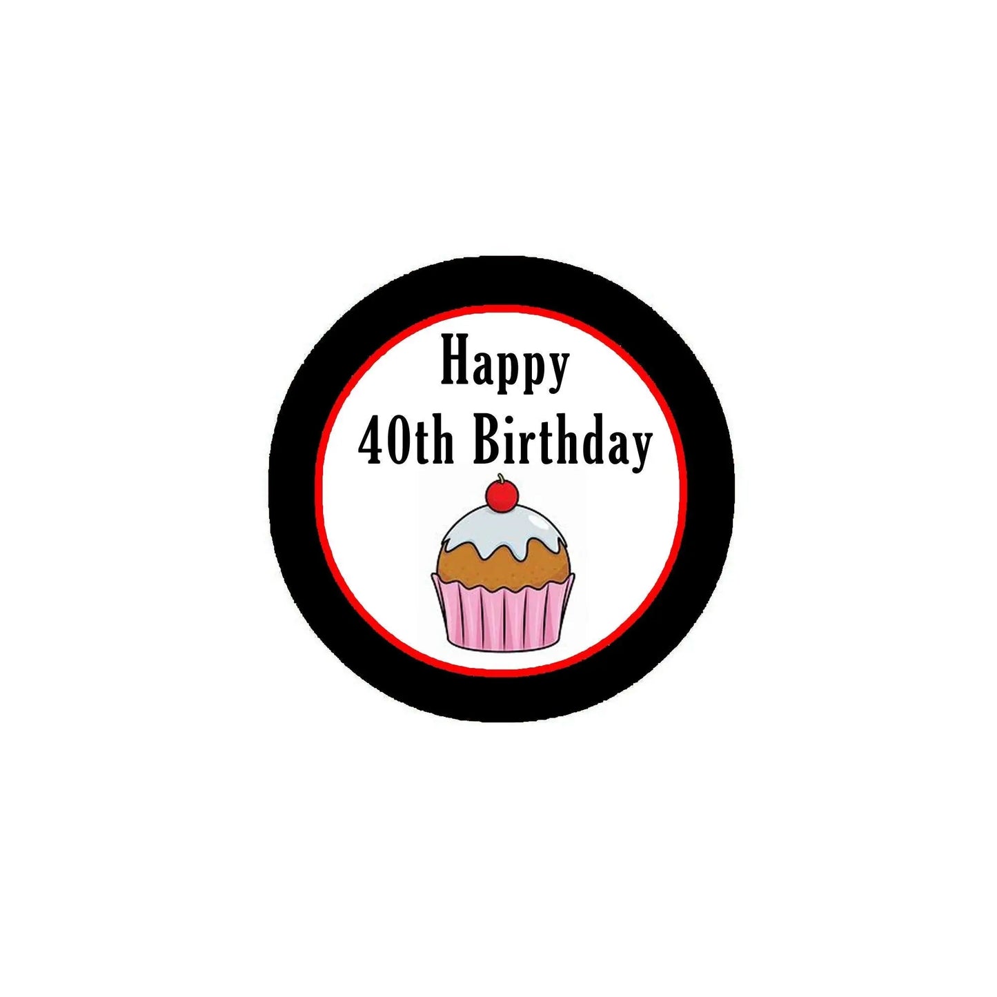 40th birthday pinback button with 'Happy 40th Birthday' text and cupcake icon