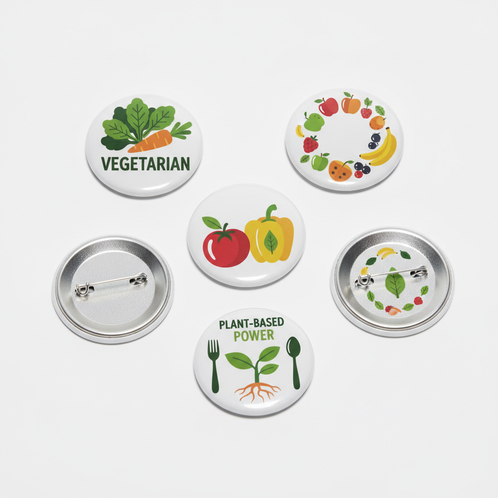 5 Pcs Set Vegetarian Pinback 1.25-inch