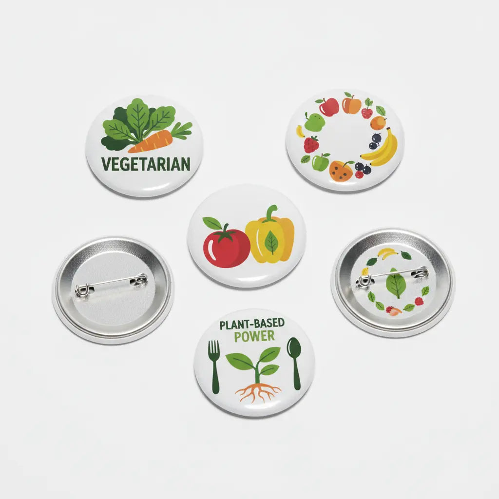 5 Pcs Set Vegetarian Pinback 1.25-inch