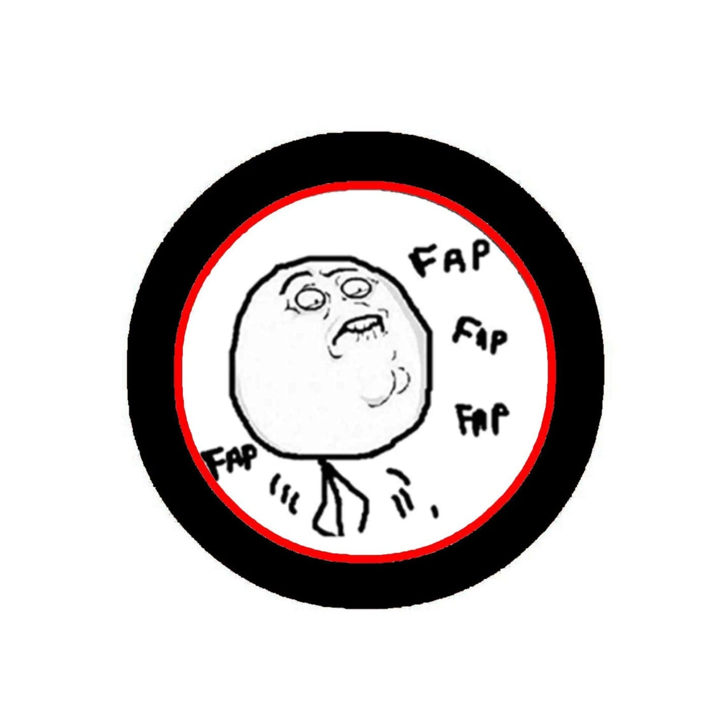 1.25-inch pinback button: black rim, red ring, cartoon face with FAP text
