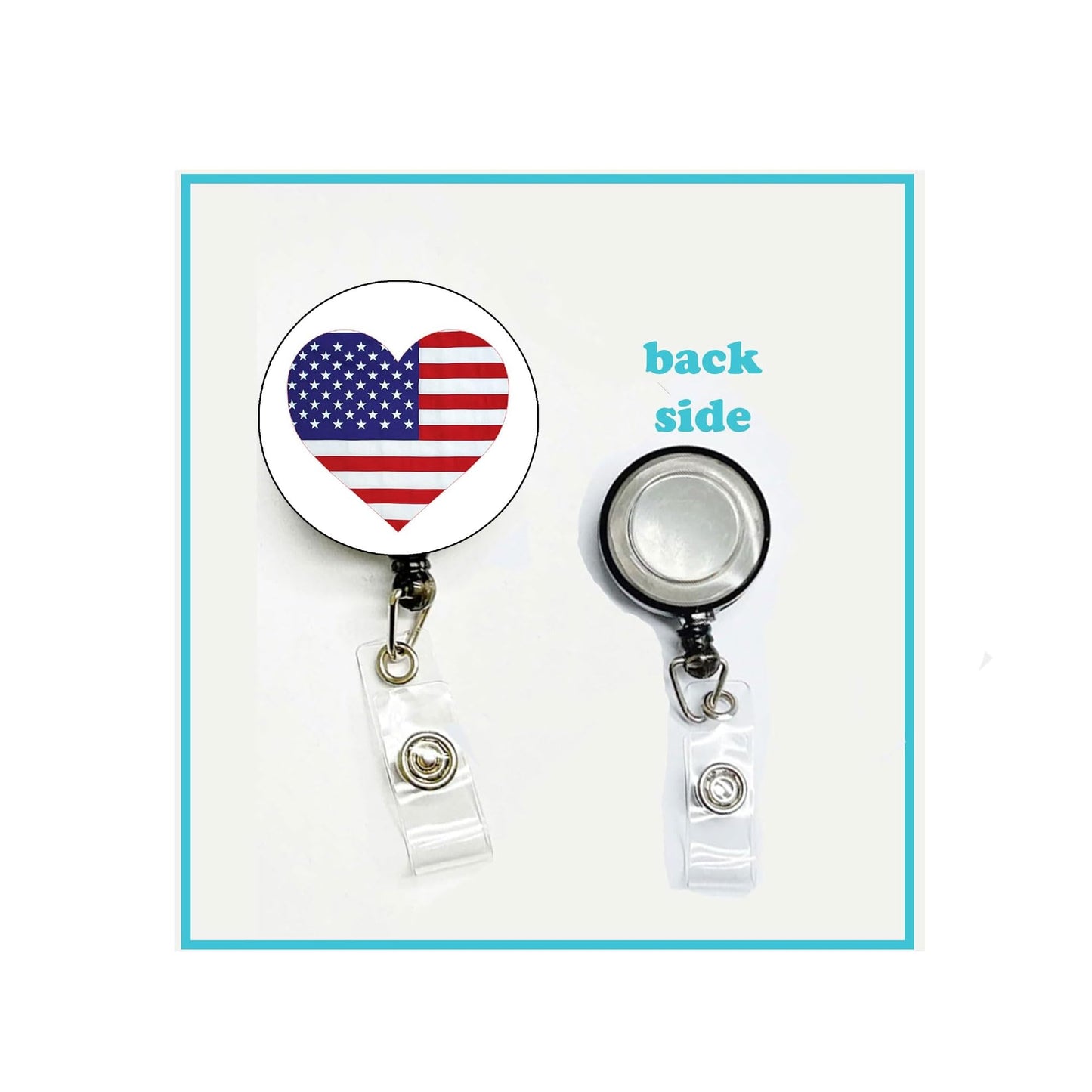 USA Heart Badge Reels Cute Felt Retractable Badge Reels Themed Badge Holders Gift for Nurses Doctors ID Badges Name Cards Lanyards Holidays 1.45" Patriot