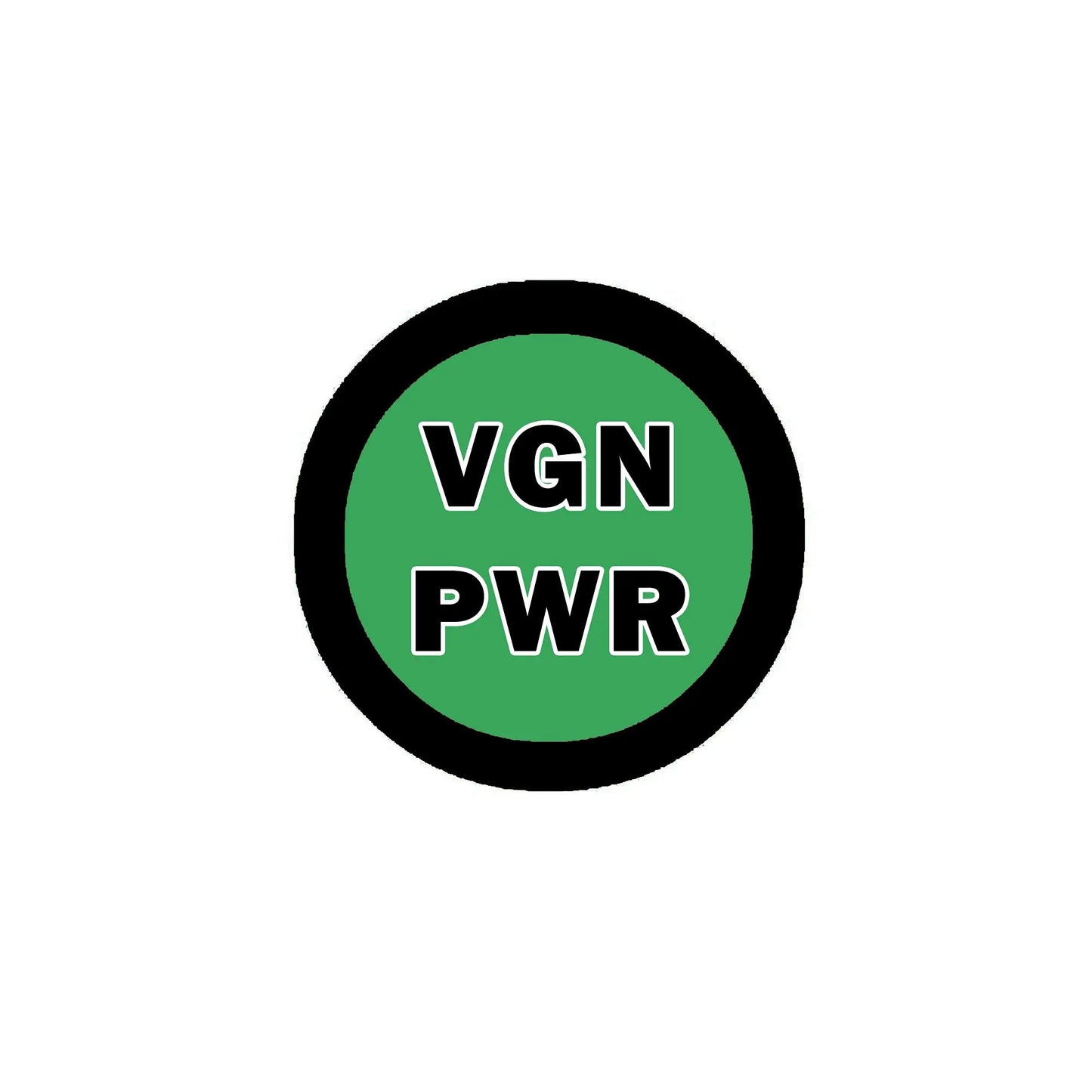 VGN PWR vegan pinback button, 2.25-inch round green center with black border