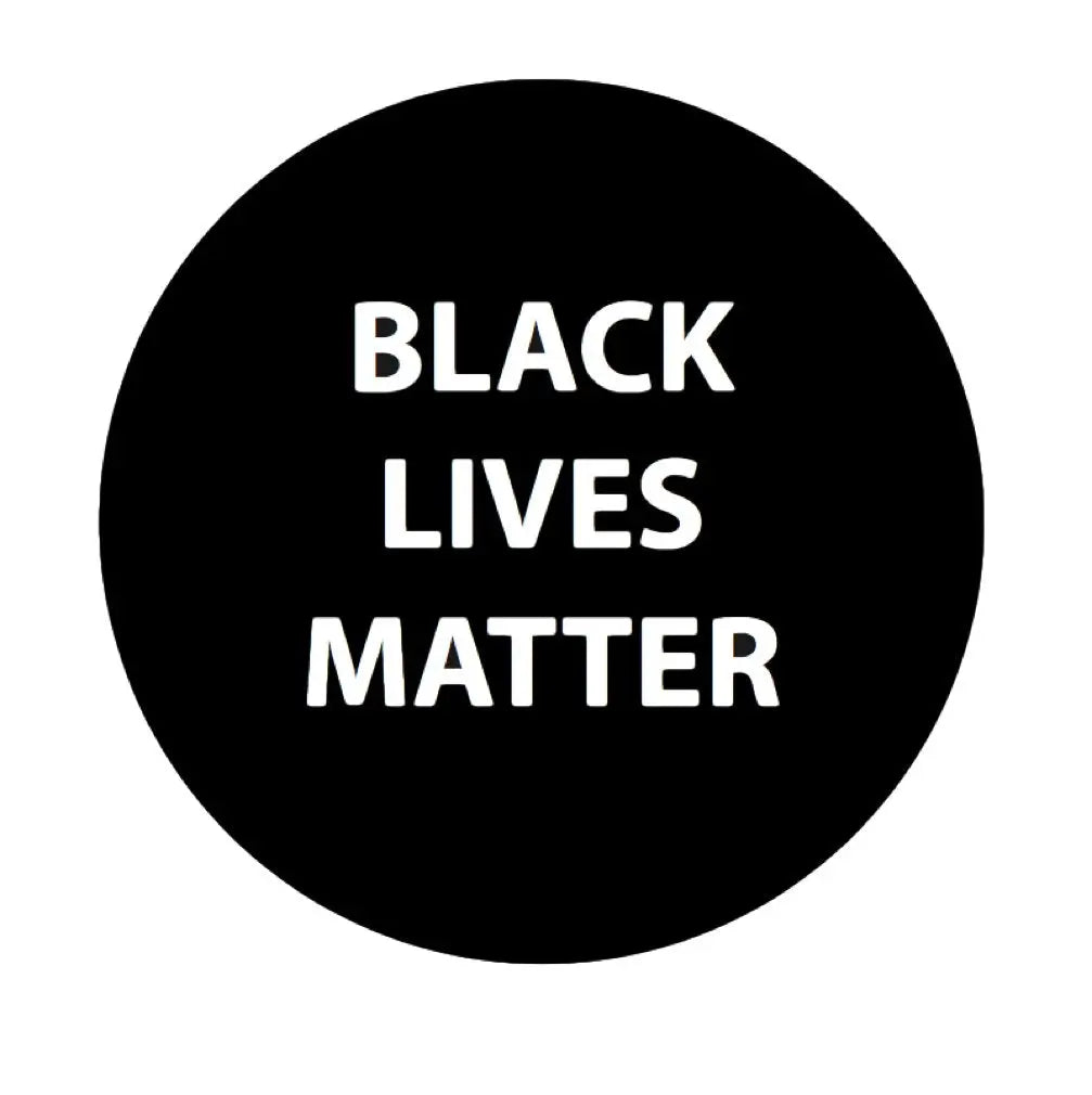 Black Lives Matter round button, black with white text
