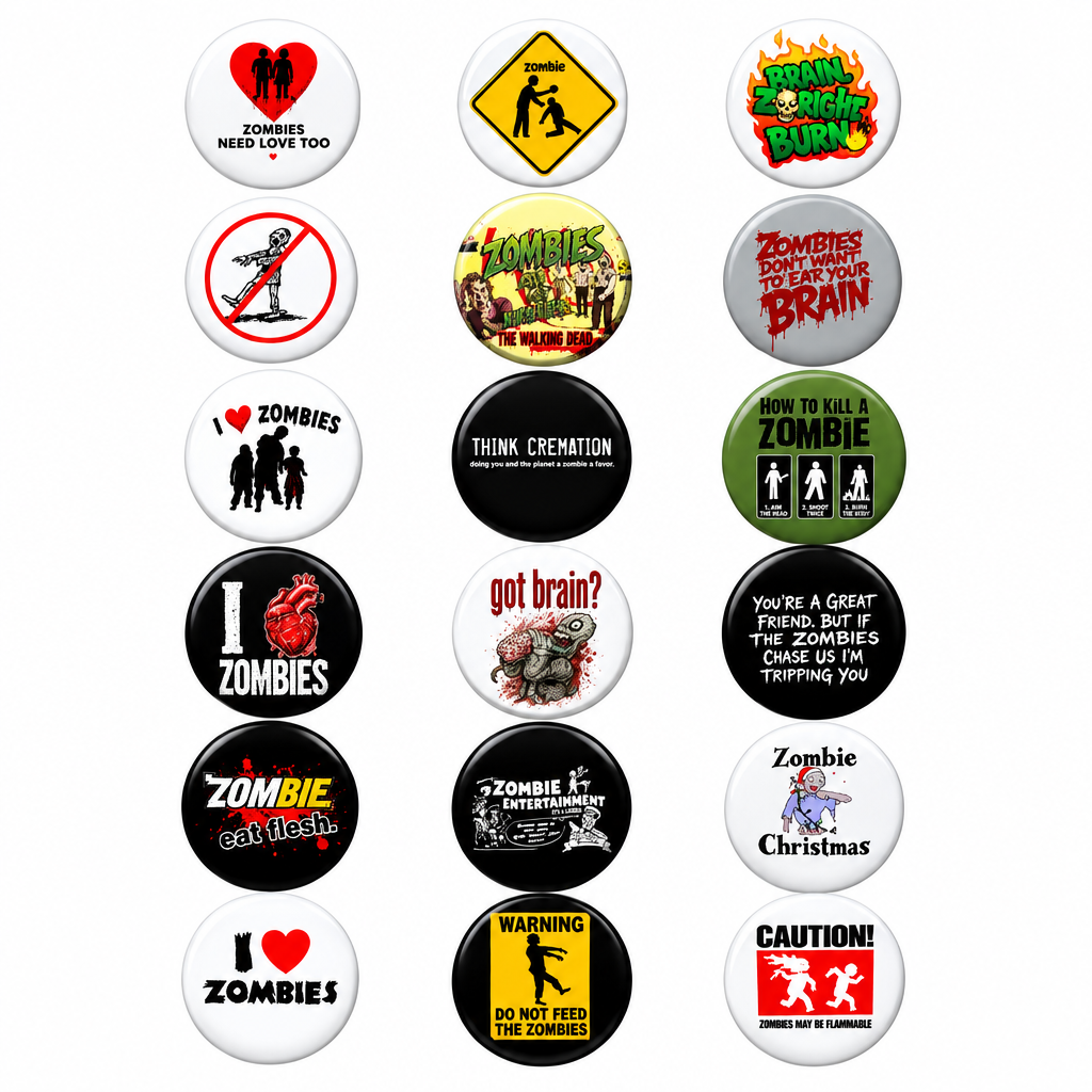 18 Pcs Zombie Drawing Collection Pin Button 1.25-inch