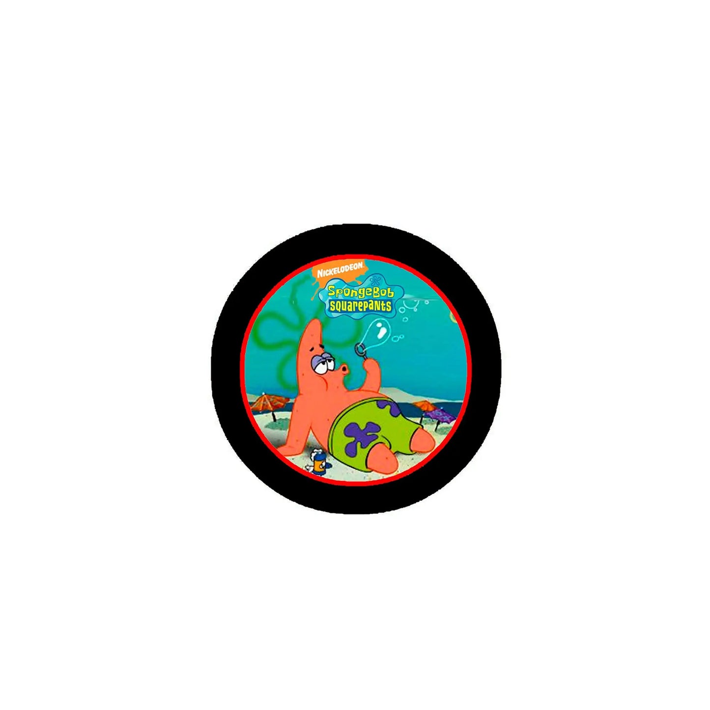 2.25-inch round pinback badge with colorful cartoon illustration and black border.