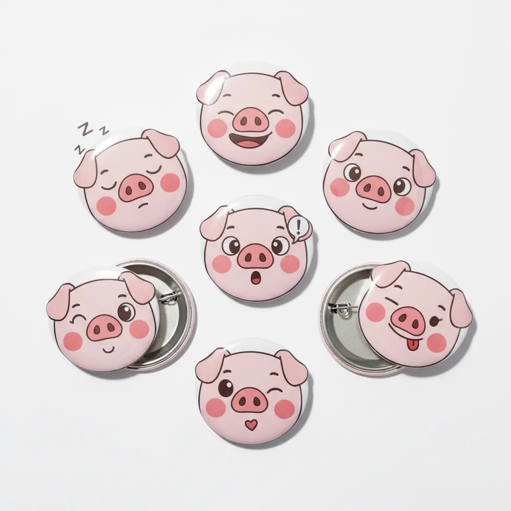 6 Pcs Pigs Cartoon Pinback 1.25-inch