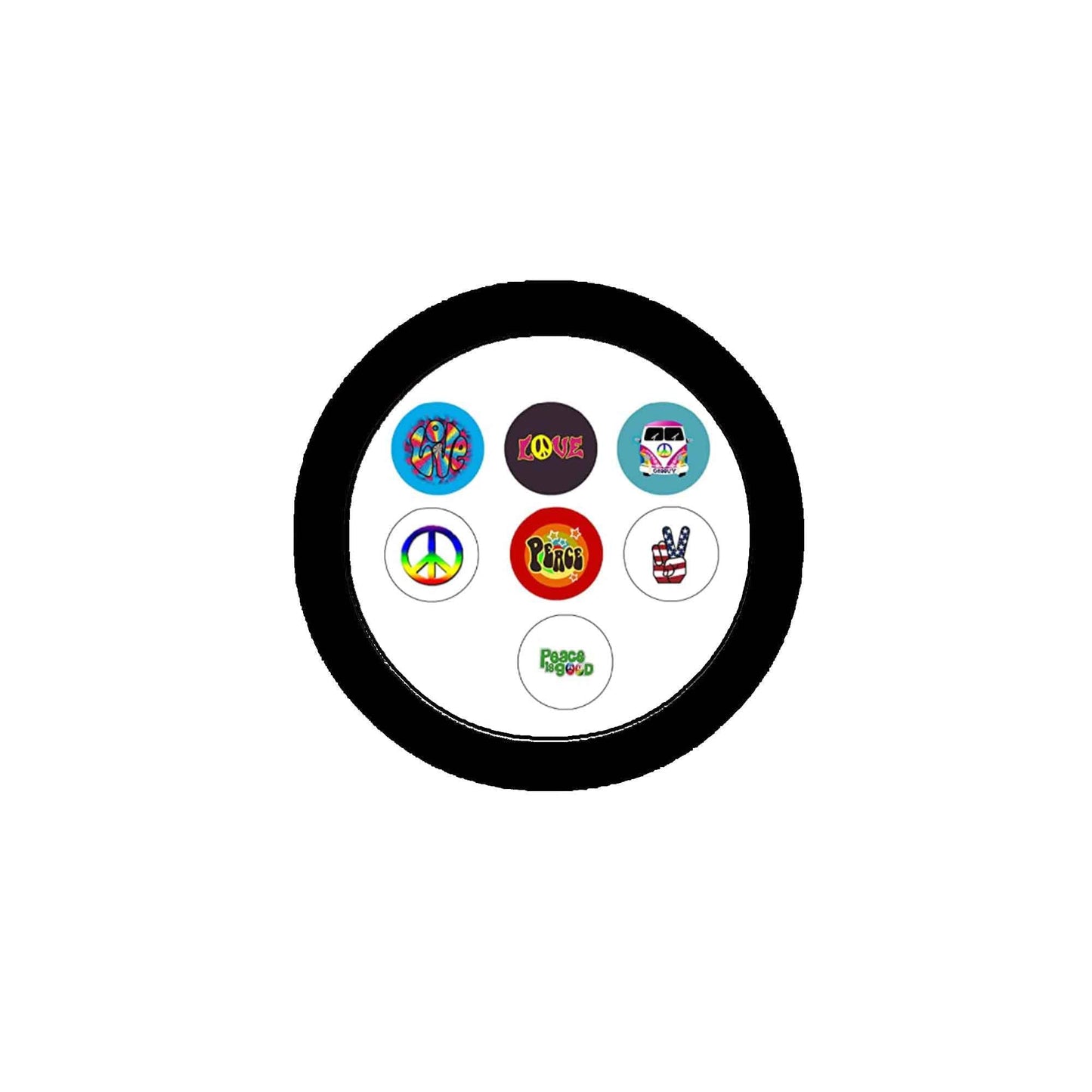 7 Pcs Set. Peace Love Hippie 1.25-inch Pinback