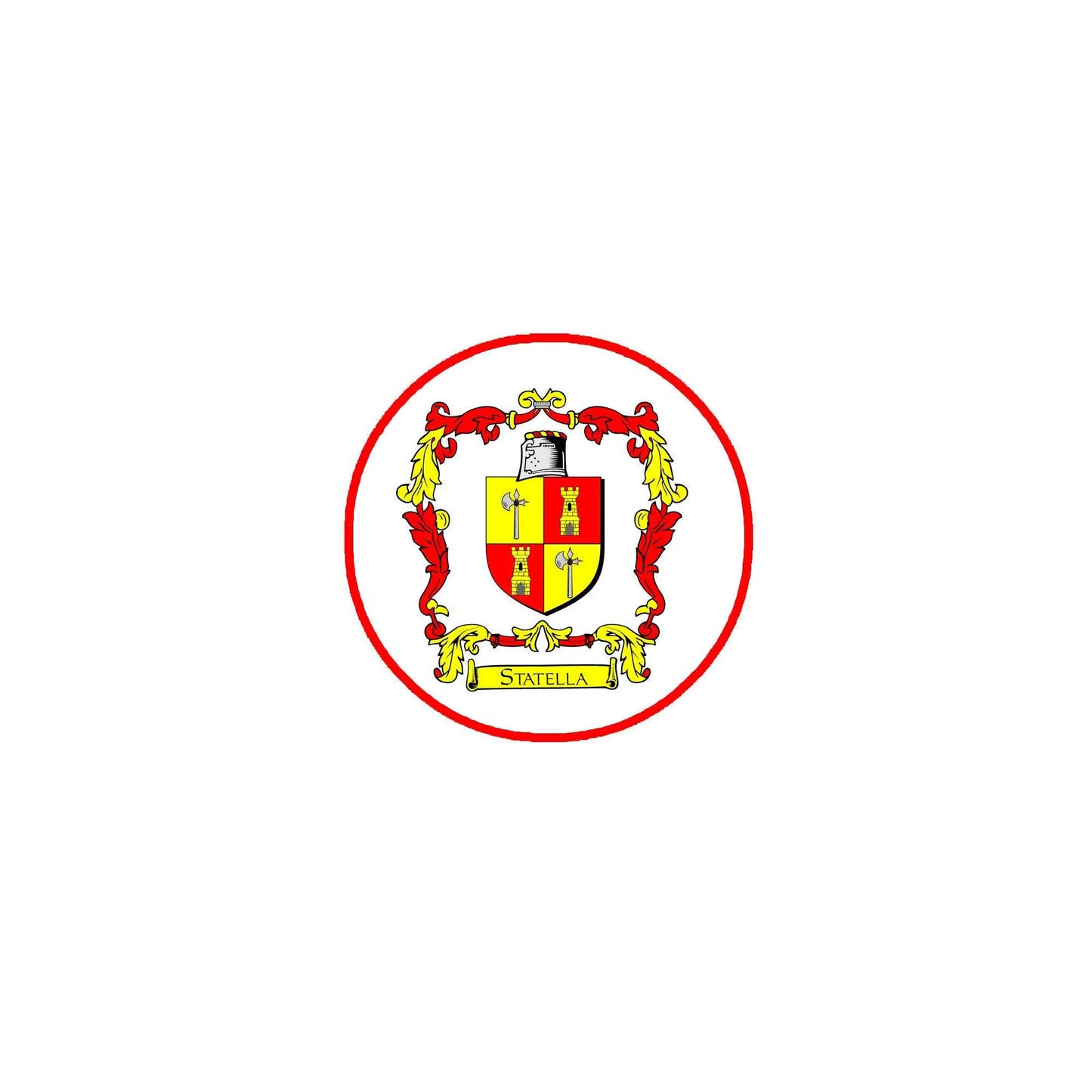 3-inch circular Statella coat of arms magnet with red border and crest shield