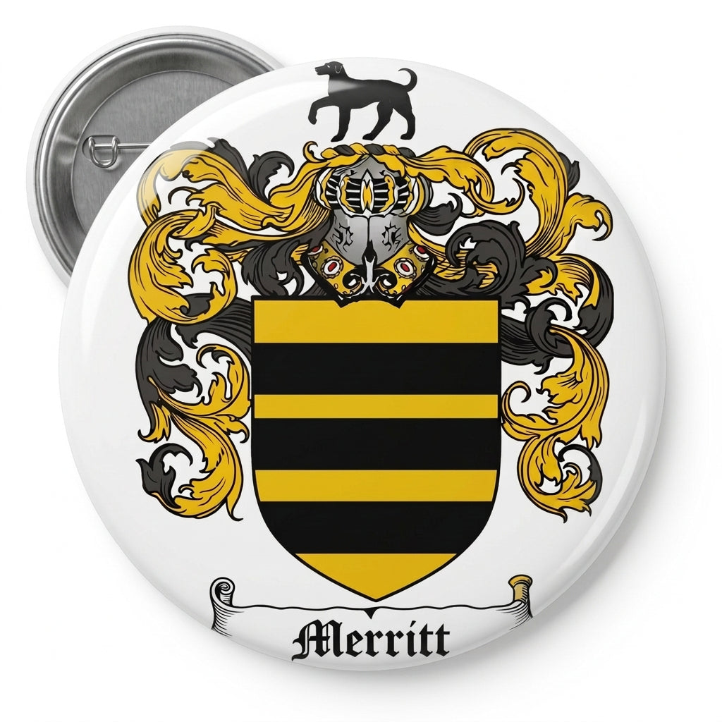 Merritt coat arms crest magnet with circular yellow and black family shield design
