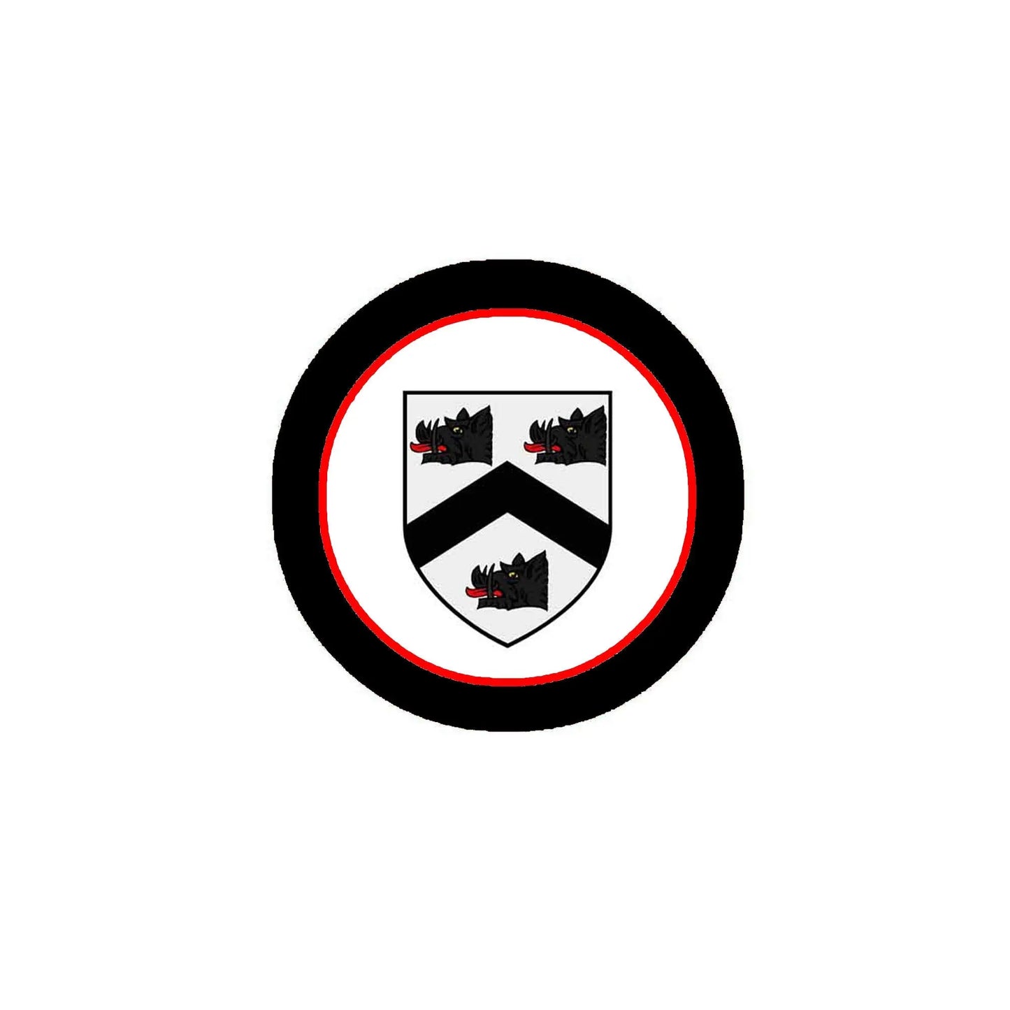 Round coat of arms magnet, black border with red ring and white heraldic emblem