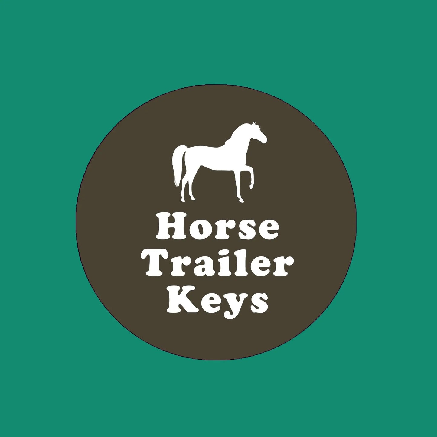 Round horse trailer keys bottle opener keychain with white horse silhouette emblem