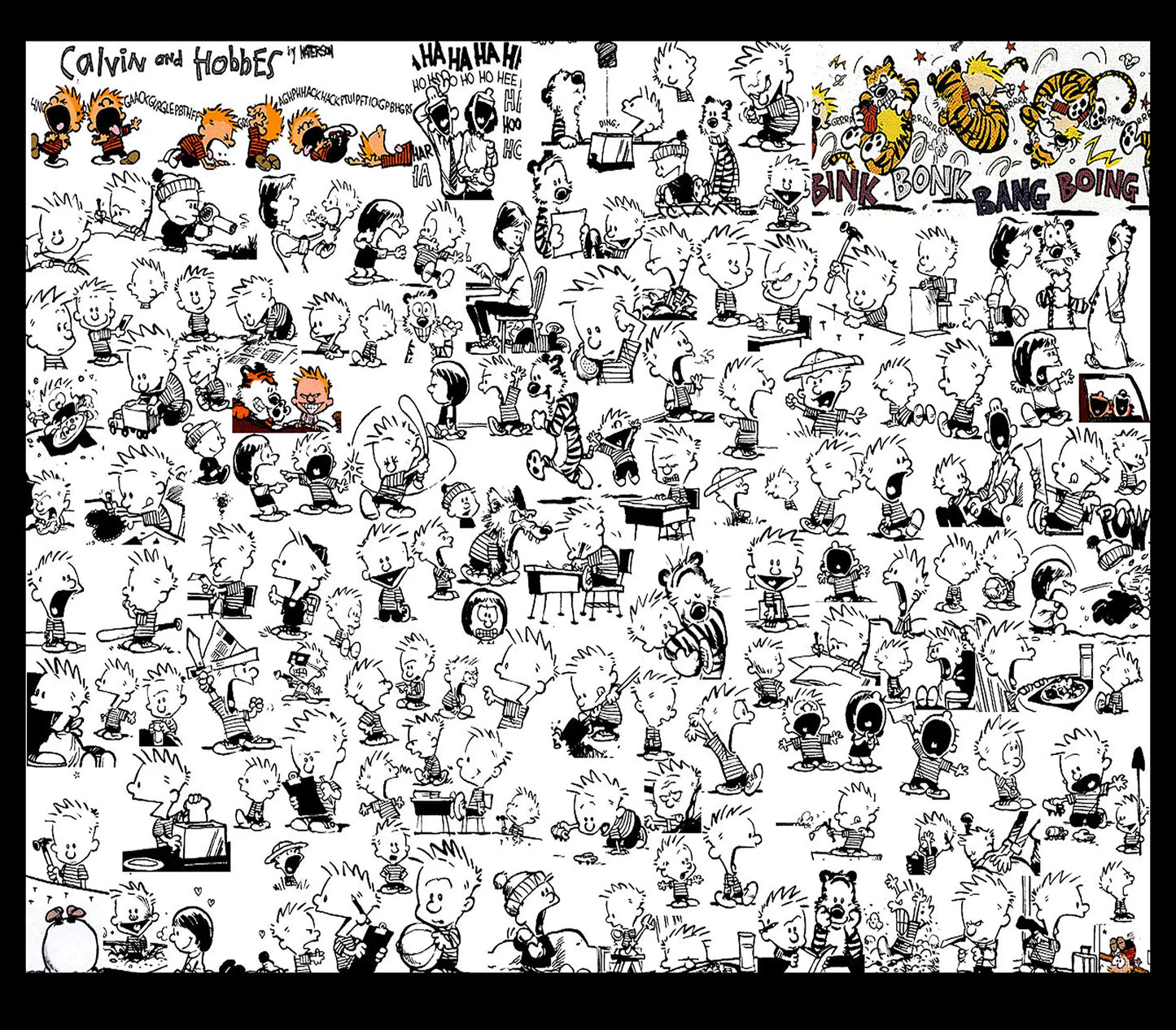 Comic character patterned mouse pad, rectangular white with multicolor figures and outlines