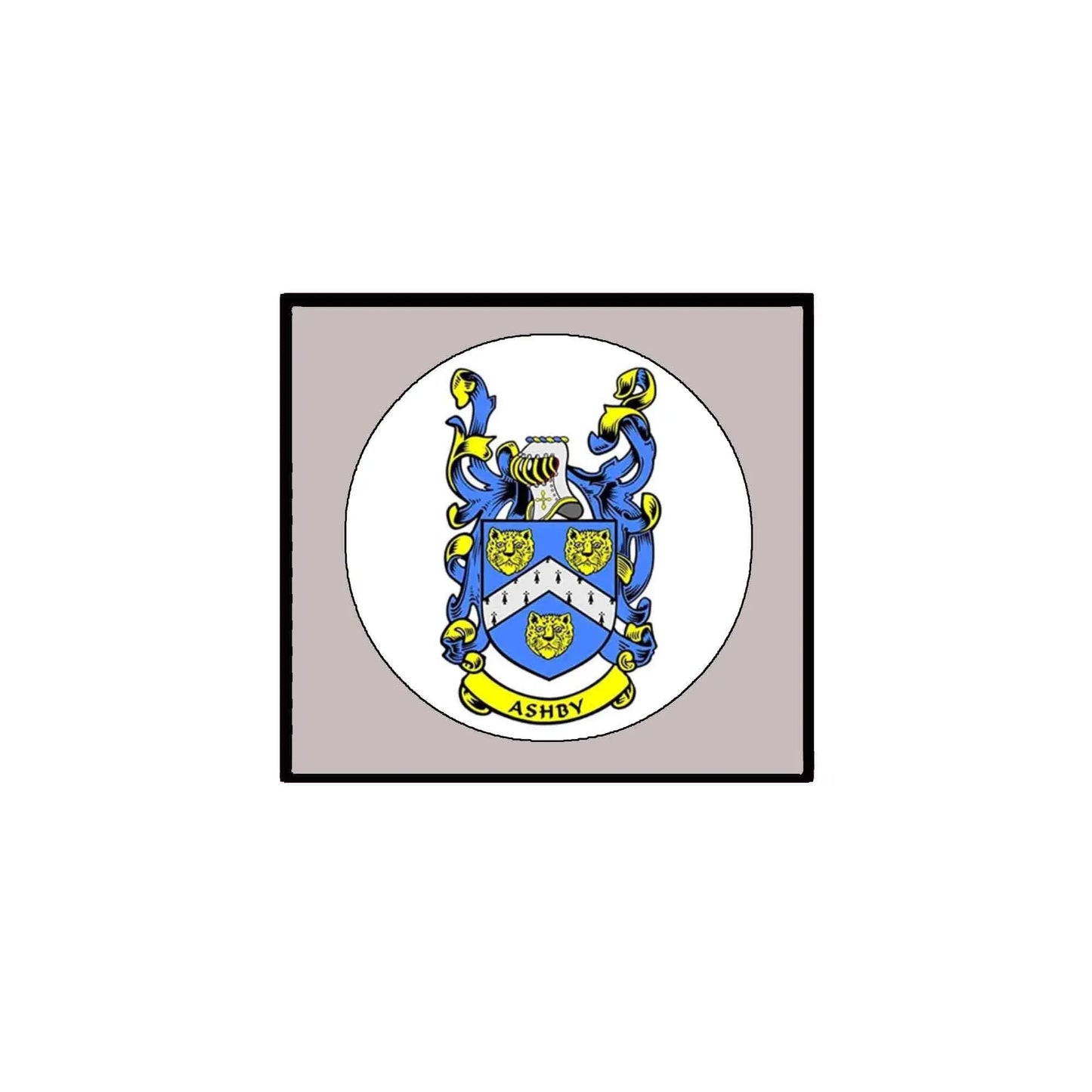 3-inch square magnet with circular Ashby family crest in blue and gold
