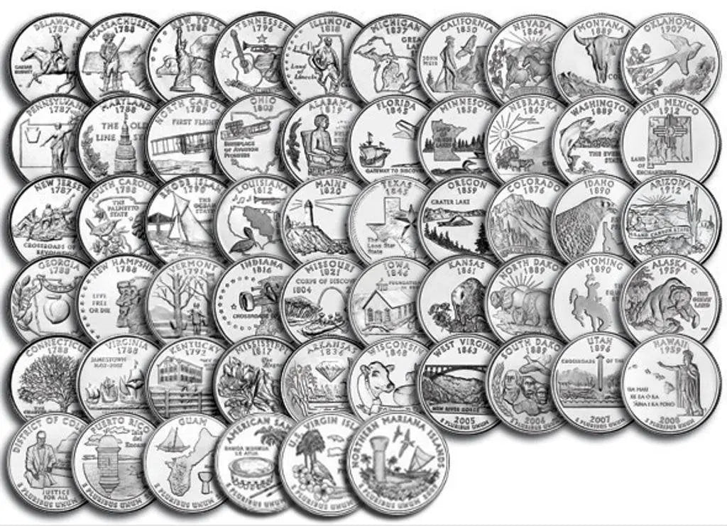 Coin-style fridge magnet, silver tone, 2.25-inch round USA quarter design