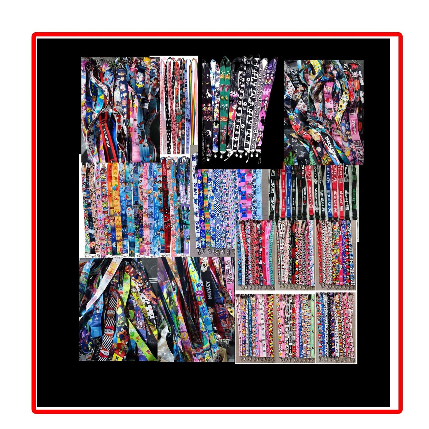 100 Pcs mix Cartoon Cars, Sports, Patterns, Flags, Music, Anime Assorted Themes, Randomly Different Lanyard Phone Rope ID Card Badge Holder Neck Strap Keychain Gift Party Favors