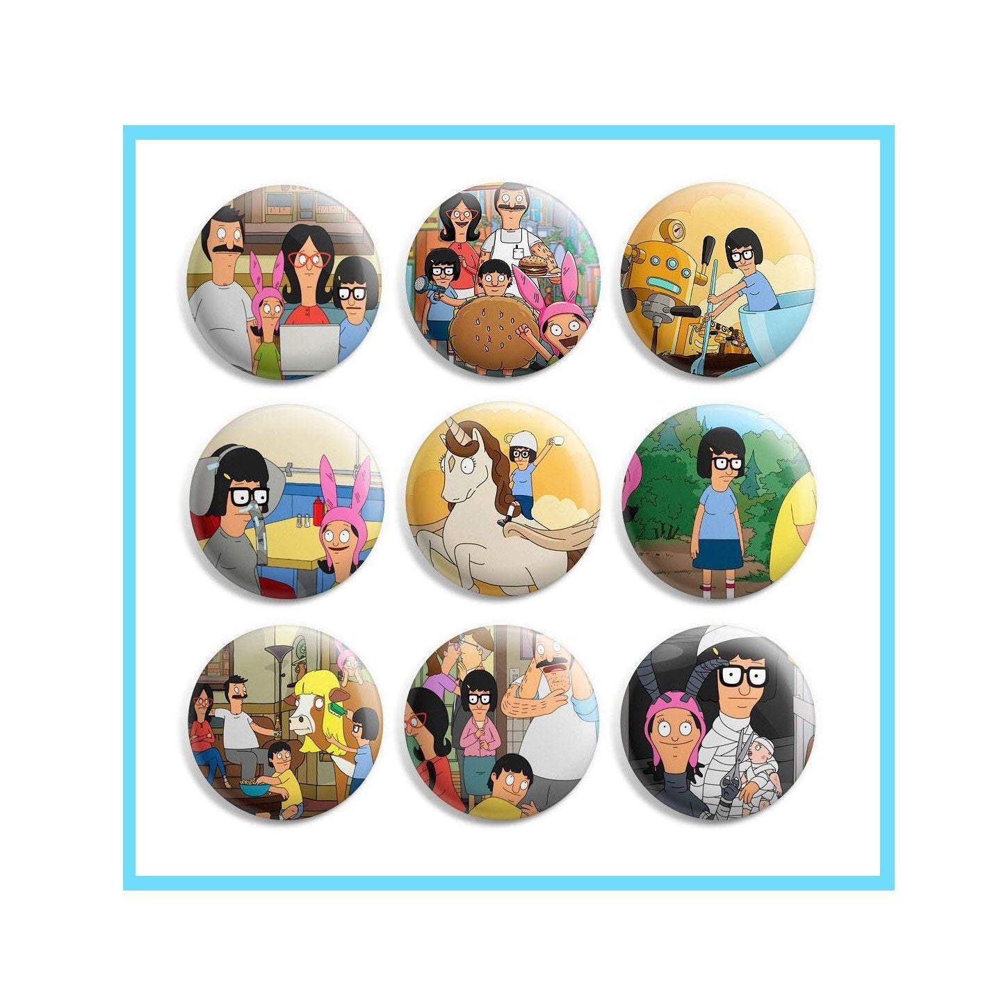 Tina Belcher Bobs Burgers Pinback Buttons Pin Badges 1 Inch (25mm) - Pack of 9 Default Title