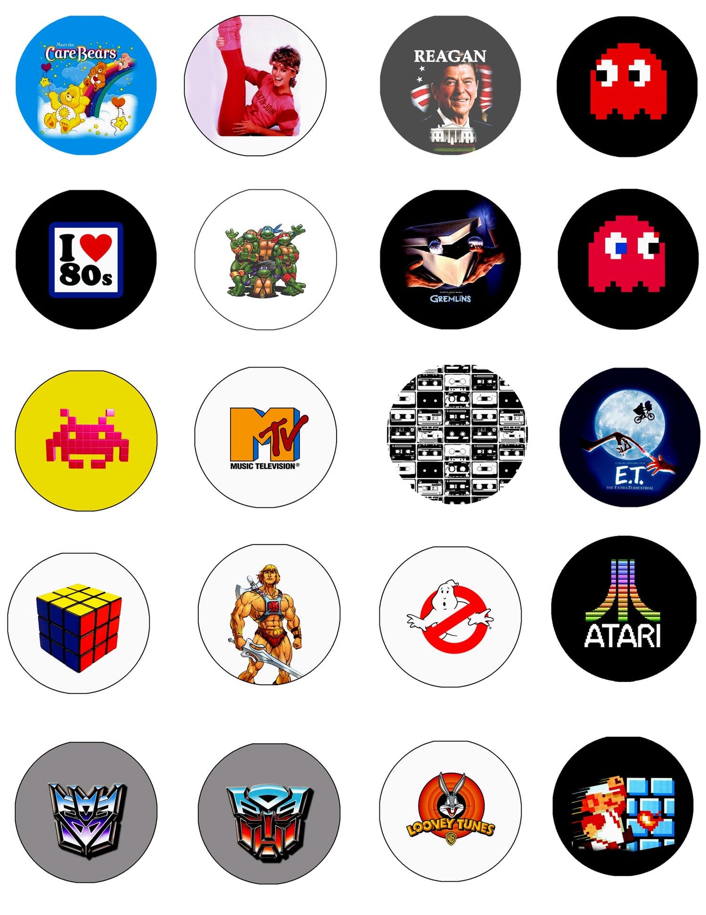 30 Pcs 1980s Theme Party Favor Pinback Buttons Retro Pinback Brooch for Jackets, Backpacks, Hats 1.25"