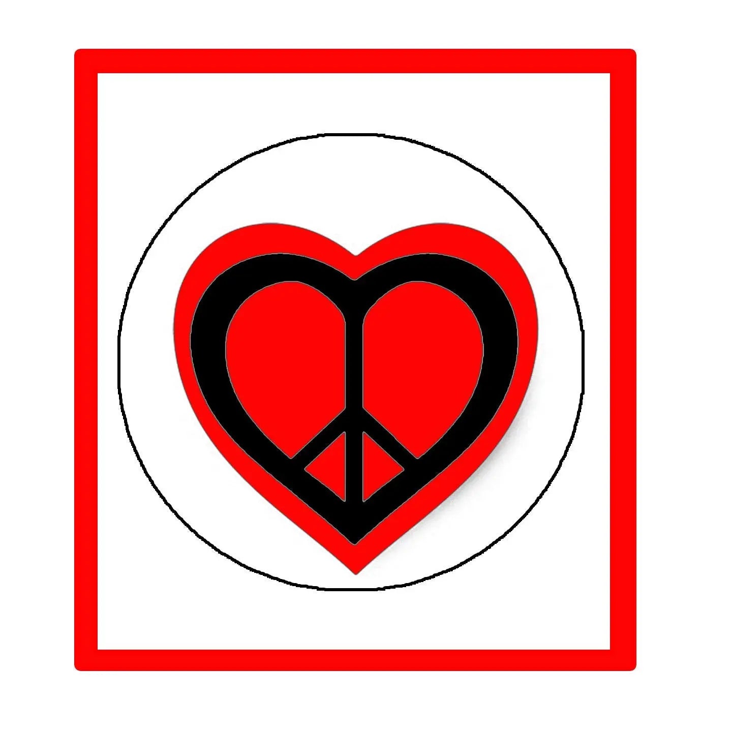 Heart peace symbol pinback button with red, black, and white design