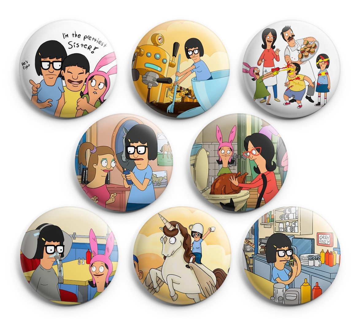 8 Pcs Bob's Burgers Pinback Buttons Badge 1.25" Diameter