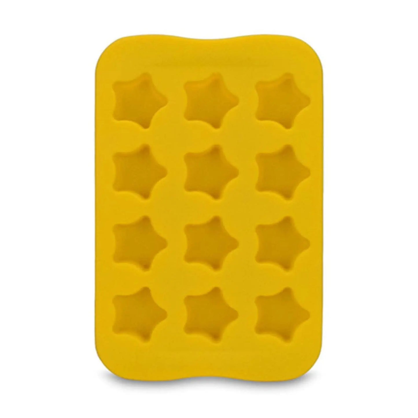 Yellow silicone ice cube mold tray with star-shaped cavities