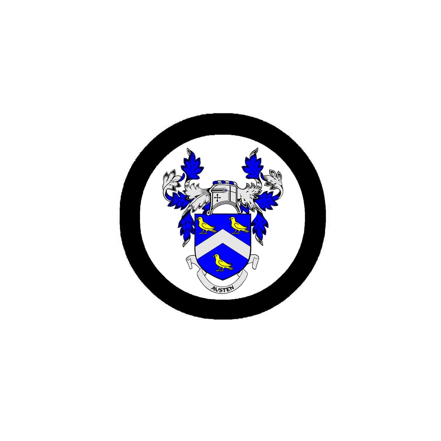 Austen Family Crest 3" Coat of Arms Pinback Round