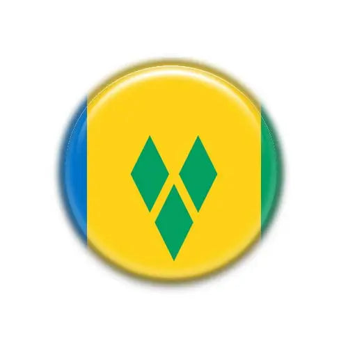 St. Vincent and the Grenadines flag fridge magnet, round 2.25 in, yellow with green V pattern