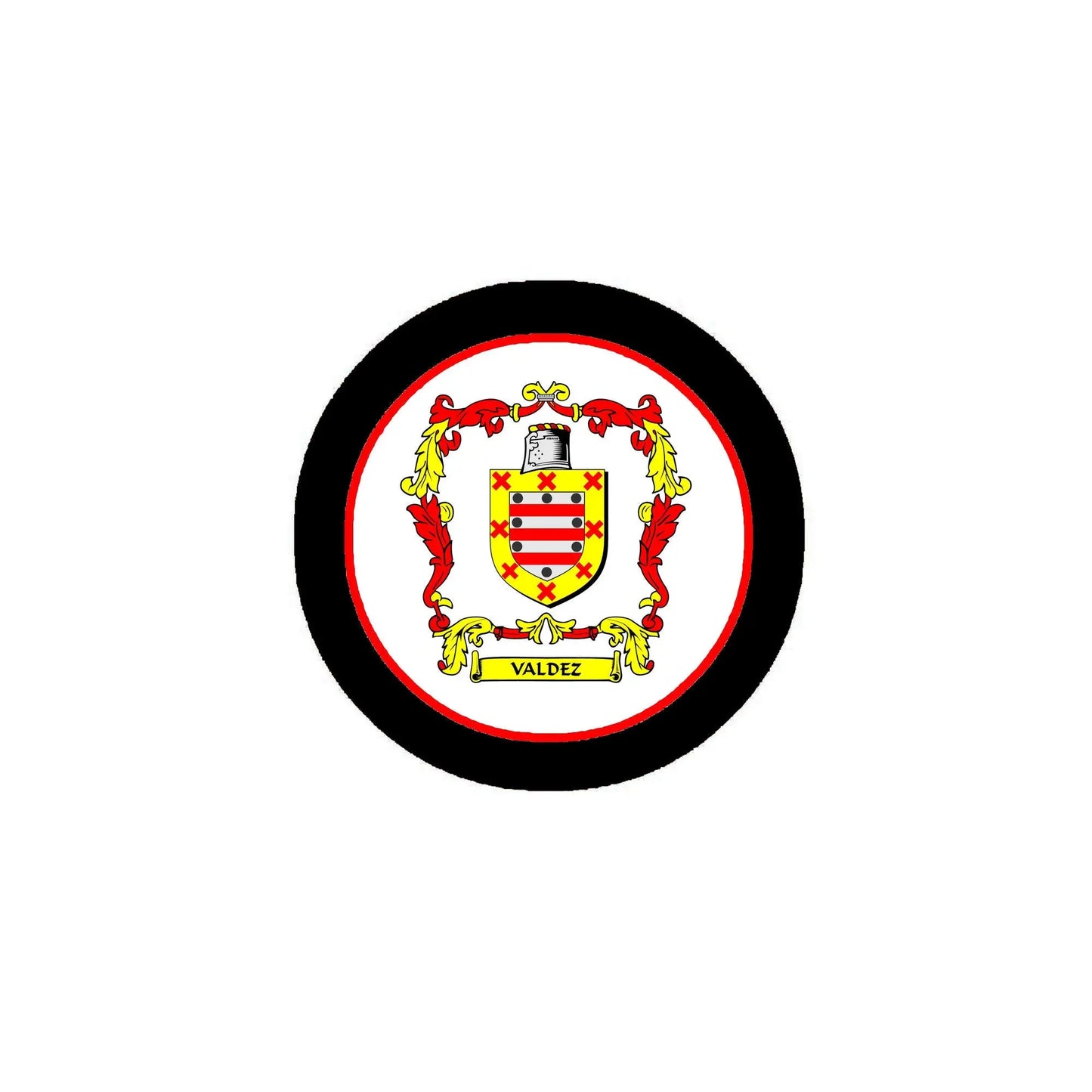 3-inch circular coat of arms family crest magnet with black outer ring