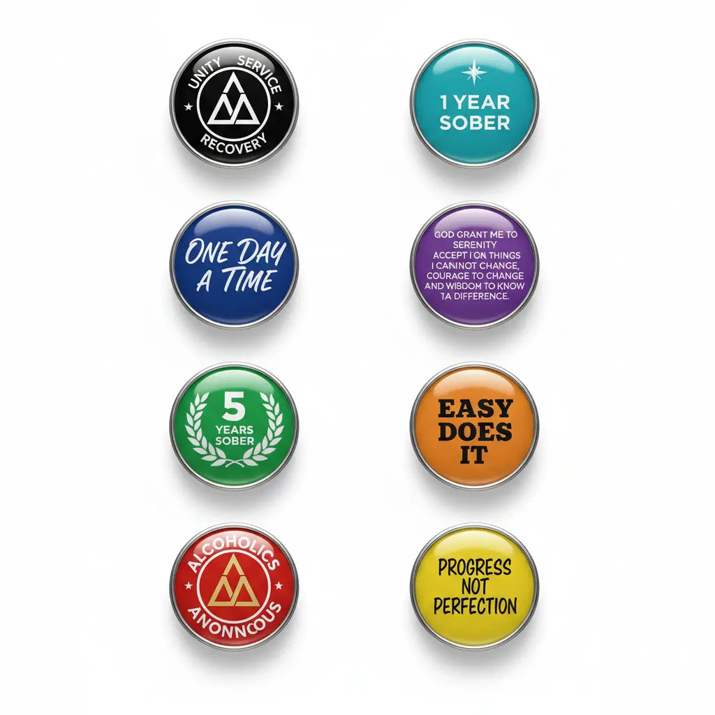 Set 8 Pcs Alcoholics Anonymous Collection Pinback 1.25-inch