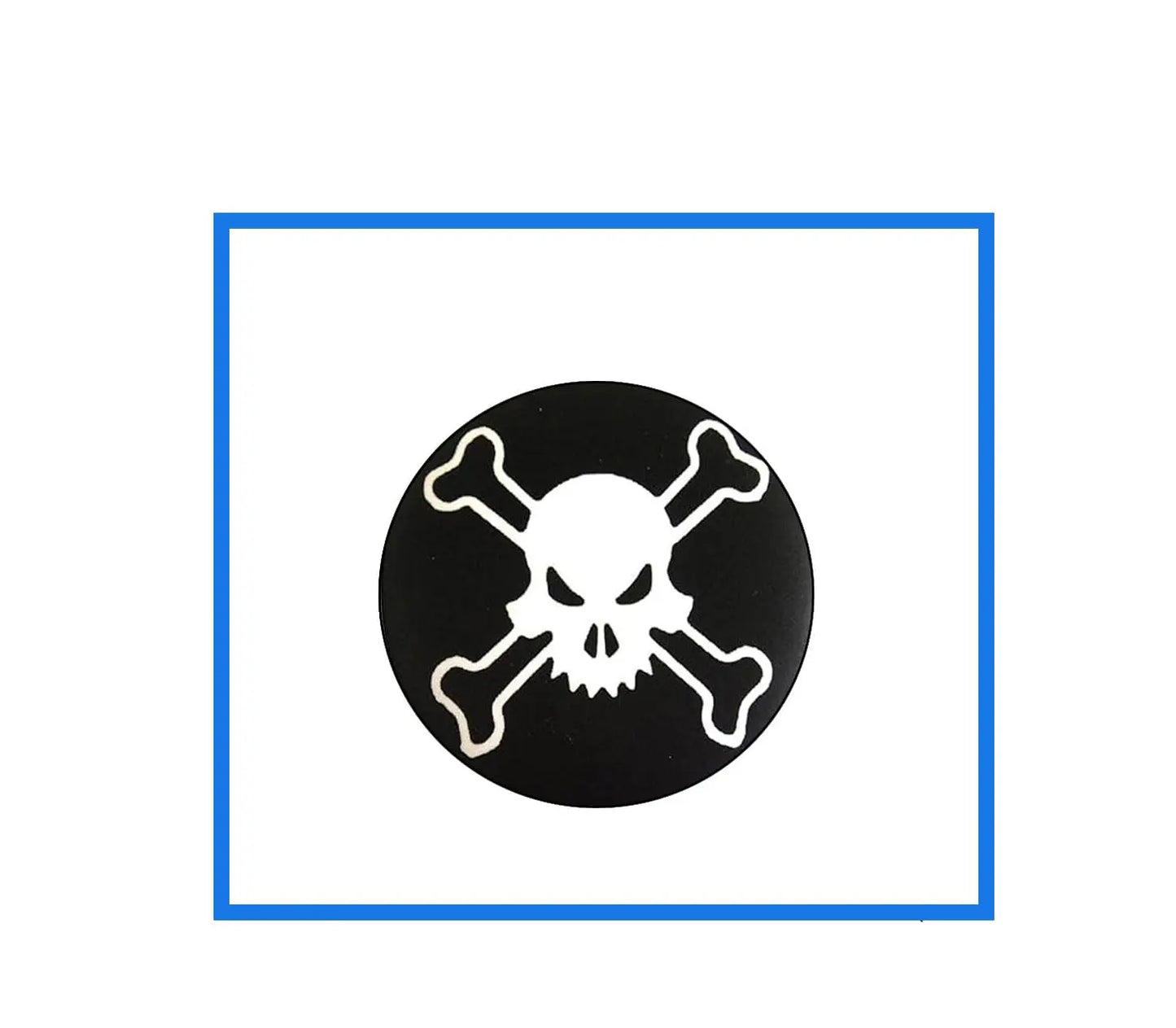 Black-and-white skull crossbones drive pin badge with round backing