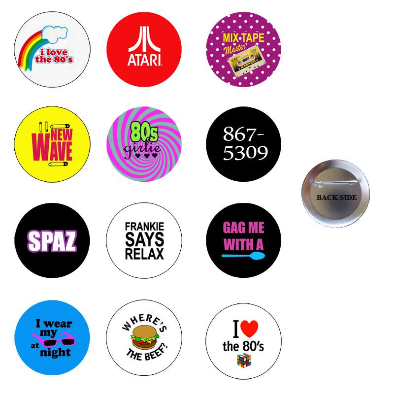 Lot de 12 boutons Pinbacks de 1,25" de la collection Love the 80's 1980