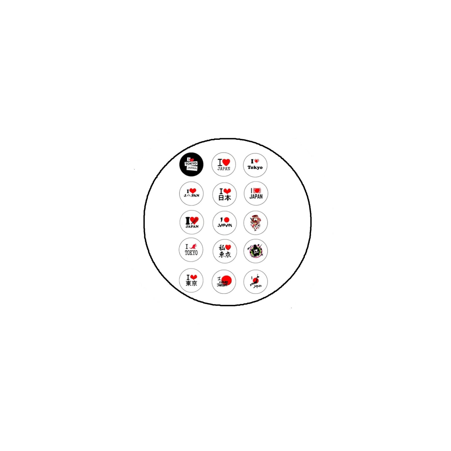 Set of 15 Love Japan tokio 1.25-inch Pinback Badge Default Title