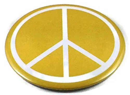 Yellow peace-sign jumbo badge button, 3.75 in, white peace symbol