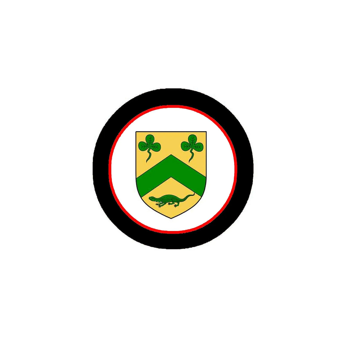3-inch circular coat of arms magnet, green shield with clovers, black outer ring