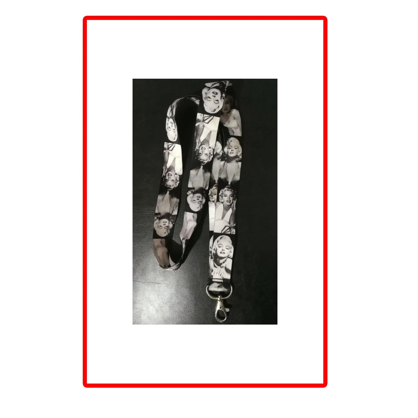 Black-and-white portrait lanyard with keyring and metal clip keychain holder
