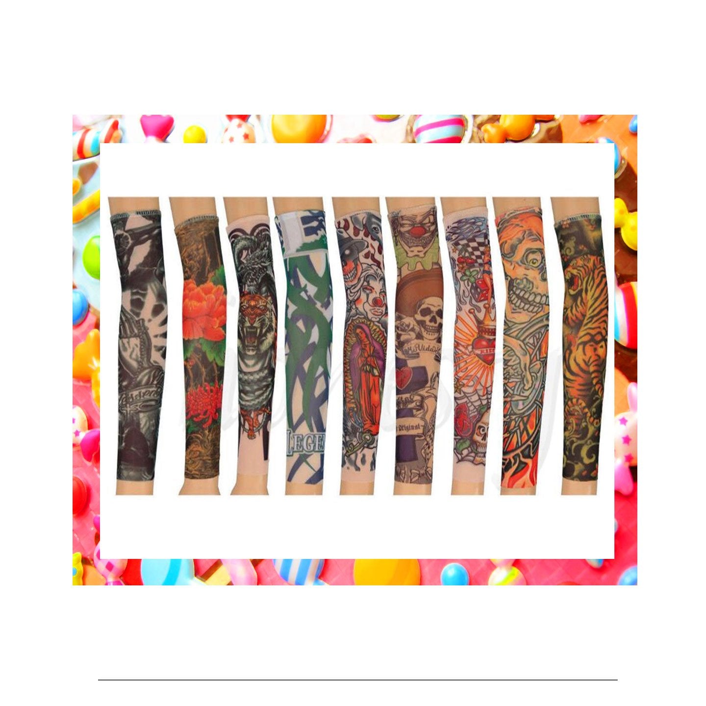 2 Pcs Temporary Tattoo Fake Arm Sleeves Outdoor Sun Protection Sleeves Asstd Styles