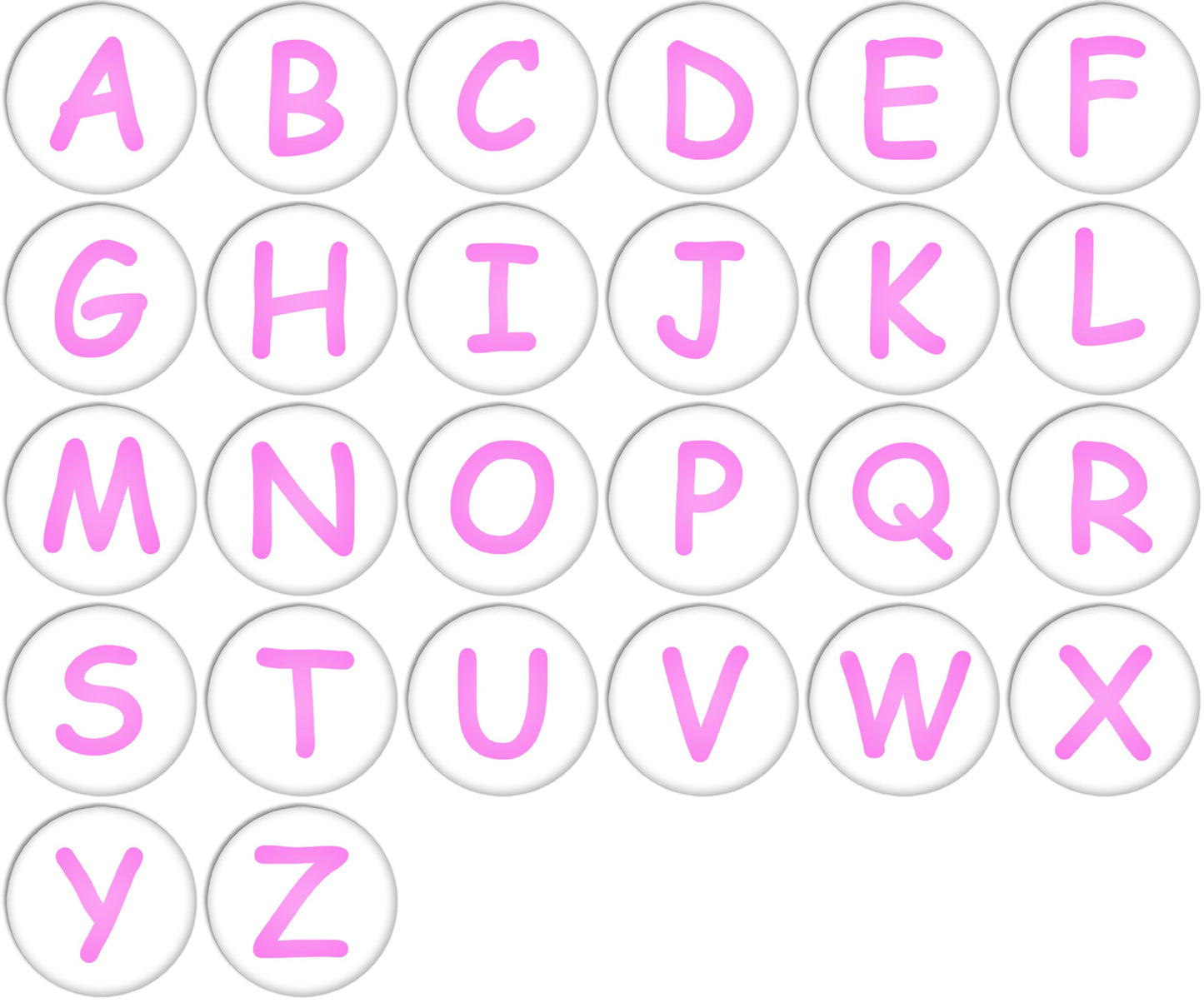 English Alphabet Upper Case Pink Colour Pinback Buttons Badges/Pin 1 Inch Set of 26