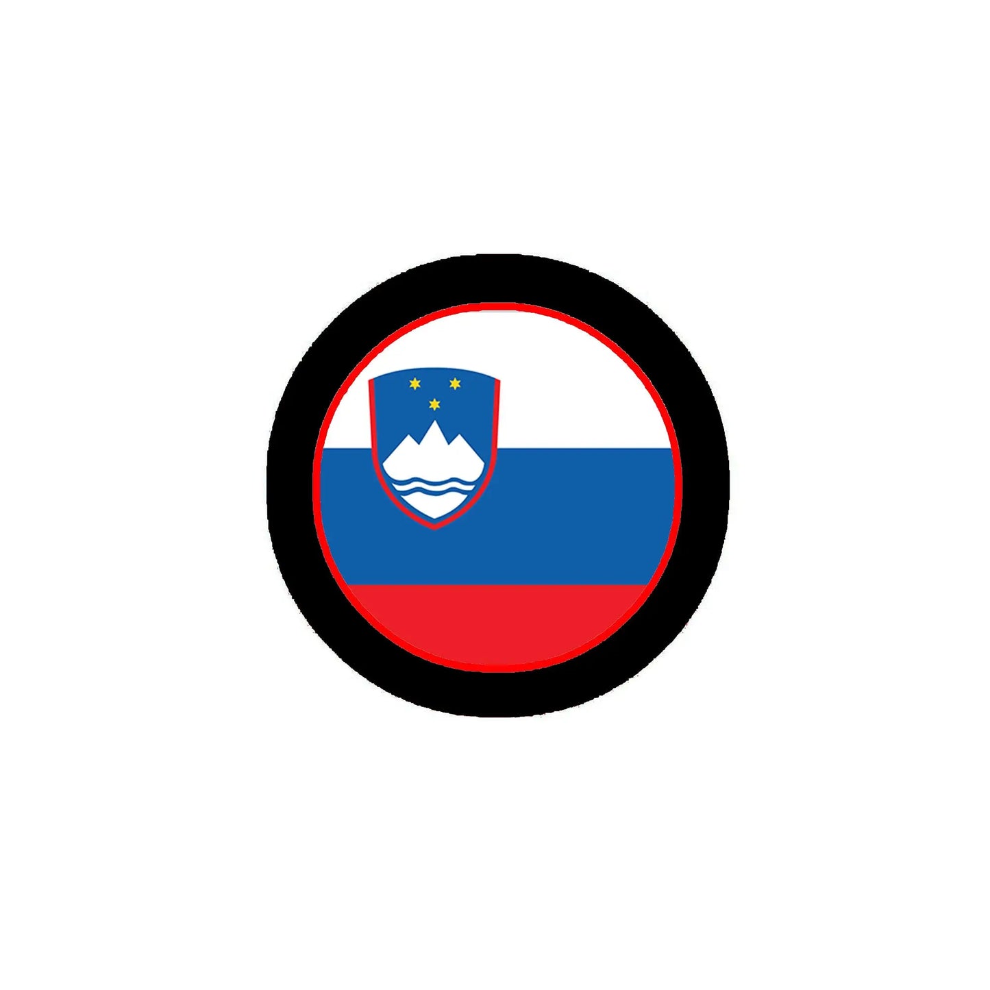 Slovenia national flag pin, circular black border with flag colors in center
