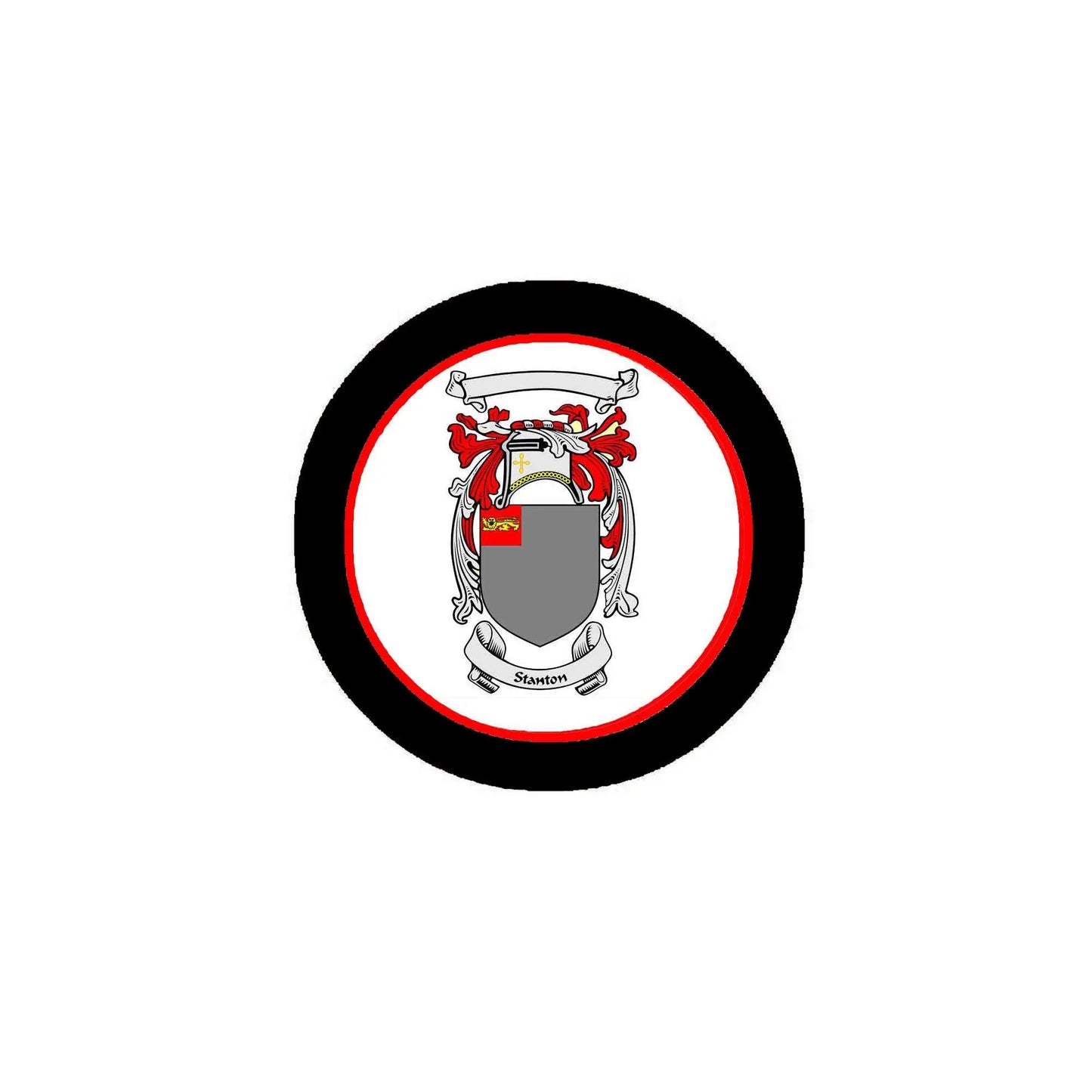 3-inch circular coat-of-arms crest magnet with black rim and red accents
