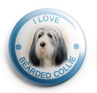 Bearded Collie Pinback Buttons Badges (I Love Dogs Series) Size 1.25" Buttons